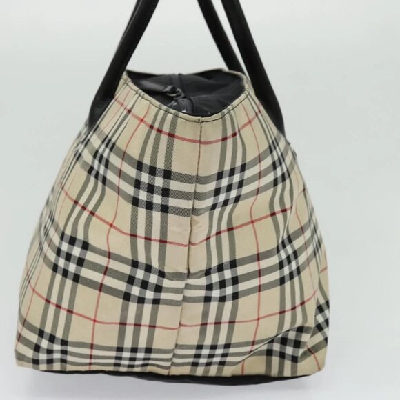 BURBERRY Nova Check Blue Label Tote Bag Nylon Beige Silver Auth - Picture 5 of 15